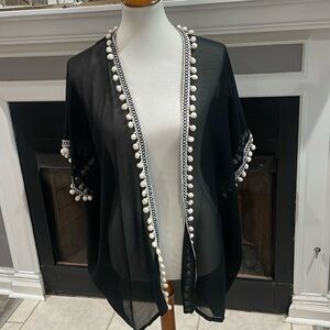 Sheer cardigan🖤🤍🖤🤍 with white dangly balls